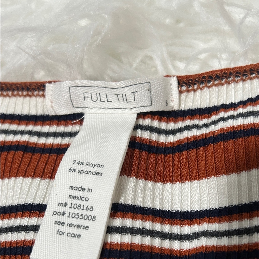 FULL TILT Striped Brown and White Women's Top - Picture 4 of 6